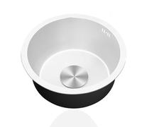 Lavello da cucina rotondo in acciaio inox bianco a vasca singola piccola cucina abo con tappo di scarico/installazione sottotop (Ø 28 cm) Design salvaspazio per cucine moderne