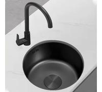 Lavello da cucina rotondo in acciaio inox nero con rubinetto acqua calda e fredda, lavabo singolo integrato, facile da pulire, ideale per uso domestico e bar