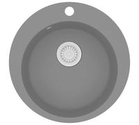 Lavello da Cucina Rotondo in Granito Grigio, Vassoio Singolo Extra Profondo | Granito resistente al calore graffi urti, facile da pulire, design rotondo moderno, filtro cestello incluso