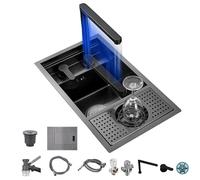 Lavello da cucina salvaspazio per appartamenti e ville Hid piccolo lavello da cucina con accessori sifone e coperchio (lavello + Fau B 58 x 32 x 23 cm)