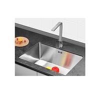 Lavello da cucina sottopiano con rubinetto quadrato, realizzato a mano, design ad angolo rotondo, ciotola singola per lavaggio frutta, accessori inclusi, colore argento, 55 x 40 cm