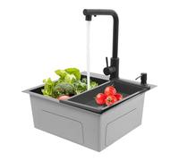 Lavello da cucina sottopiano in acciaio inox, 45 x 45 cm, con rubinetto estraibile e gocciolatoio, set completo di accessori per la cucina domestica moderna