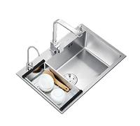 Lavello da cucina sottopiano in acciaio inox e Fau Combo 65 cm, lavabo singolo con montaggio superiore, design quadrato, per cucine moderne, 72 x 45 cm