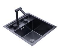Lavello da cucina sottopiano nero - Ciotola singola in acciaio inossidabile, design ad angolo rotondo, installazione sotto il bancone, 5 opzioni di dimensioni per cucine moderne e facile da pulire