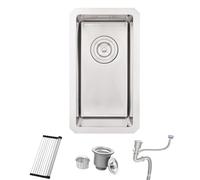 Lavello da Cucina Sottotop, Piccolo Lavello da Cucina per Camper, 25 x 45 cm, Mini a Una Vasca In Acciaio Inox da Esterno con Filtro e Kit di Troppo Pieno, Griglia Arrotolabile e sifone, Spazzolato