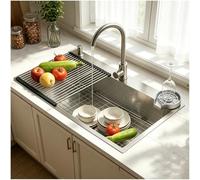 Lavello da cucina XL in acciaio inox, 85 x 50 cm, con dispenser di sapone e sifone, design moderno a 3 fori, piano di lavoro per uso domestico e commerciale, facile da pulire, resistente alla ruggine