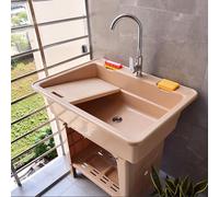 Lavello da Esterno Autoportante,Lavabo da Esterno in Plastica,Mobile Lavandino Lavanderia,Portatile Lavelli di Utilità con Rubinetto e Tubo Flessibile,per Cucina,Campeggio,Giardino(Coffee color,80x58x