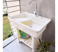 Lavello da Esterno Autoportante,Lavabo da Esterno in Plastica,Mobile Lavandino Lavanderia,Portatile Lavelli di Utilità con Rubinetto e Tubo Flessibile,per Cucina,Campeggio,Giardino(White,68x58x80cm)