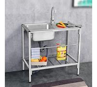 Lavello da esterno in acciaio inossidabile, lavelli for postazioni di lavoro for lavanderia, lavello a vasca singola, lavelli da cucina commerciali con ripiano portaoggetti e rubinetto, tavolo da lavo