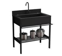 Lavello da Esterno in Acciaio Inox,Lavandino da Cucina Autoportante con Rubinetti Freddi e Caldi, Lavabo con mobile, per Lavanderia, per Bagno, Garage, Ristorante, Ristorante, Commerciale(66x51x94cm)