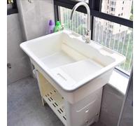 Lavello da esterno portatile in plastica autoportante con rubinetto e scarico, ideale per garage, cantina, giardino, campeggio, facile da pulire e comodo da usare
