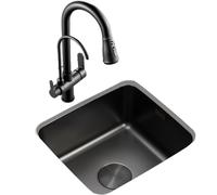 Lavello da Incasso A Vasca Singola Fatto A Mano in Acciaio Inossidabile con Rubinetto con Filtro dell'Acqua Estraibile, Valvola Ad Angolo, Tubo di Ingresso E Scarico(3533)