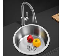 Lavello Da Incasso Acciaio Inox Lavello Da Cucina Lavandino Tondo Sottopiano Con Rubinetto Lavabo Cucina Incasso Per Cucina Camper Bar Caffetteria (36 * 36cm)