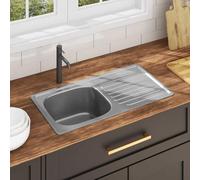 Lavello da incasso in acciaio inox con colino e sifone, 75 x 40 x 18 cm, lavello con sgocciolatoio, silenzioso, montabile a sinistra o a destra, per cucina e lavanderia