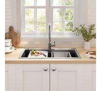 Lavello da incasso in acciaio inox da 75 x 45 cm, con tagliere, vasca aggiuntiva e cestello, lavello da cucina rivestito in PVD, struttura silenziosa, scarico a cascata e 3 fori per rubinetto, argento