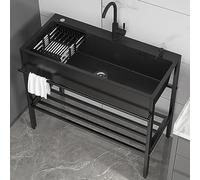 Lavello Da Indipendente,Nero,Lavello Da Cucina In Acciaio Inossidabile Con Ripiano Rubinetto,Lavelli Commerciale 1 Vasca,Lavandino Multifunzionale Per Singola Per Garage Giardino Ristorante Lavanderia