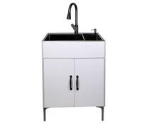 Lavello da Lavanderia da 24 Pollici con Mobile E Rubinetto Estraibile A Doppia Vasca, Mobile da Cucina Indipendente con Lavello in Acciaio Inox E Kit di Scarico per Lavanderia E Stanza di Servizio