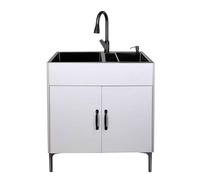 Lavello da Lavanderia da 24 Pollici con Mobile E Rubinetto Estraibile A Doppia Vasca, Mobile da Cucina Indipendente con Lavello in Acciaio Inox E Kit di Scarico per Lavanderia E Stanza di Servizio