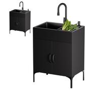 Lavello da Lavanderia da 24 Pollici con Mobile E Rubinetto Estraibile A Doppia Vasca, Mobile da Cucina Indipendente con Lavello in Acciaio Inox E Kit di Scarico per Lavanderia E Stanza di Servizio