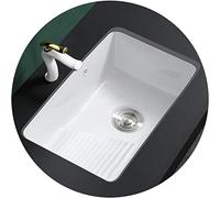 Lavello da lavanderia sottotop, lavelli da cucina, grande lavello rettangolare in ceramica con asse da bucato e rubinetto, facile da pulire, bianco 60x40x18 cm