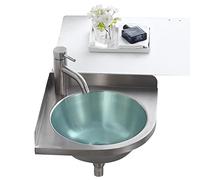 Lavello da parete in acciaio inox a triangolo, lavabo ad angolo, vasca singola, design ad arco di 90°, per cucina, bagno, bagno, facile da spostare (argento B (32 x 32 x 45 cm)