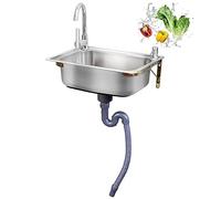 Lavello da parete in acciaio inox compatto da cucina con rubinetto, ideale per casa, ristorante, fattoria, bagno e lavanderia (53 x 38 x 16 cm)