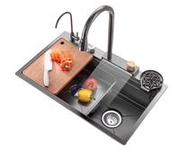 Lavello da postazione di Lavoro in Acciaio Inossidabile, Doppio Montaggio con Rubinetto Estraibile, Vasca Singola Commerciale, lavello a Cascata (80 x 45 cm/31,5 x 17,7 Pollici, Grigio Canna di fucil