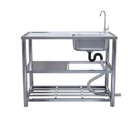Lavello di Indipendente in Acciaio Inox, Set Lavello da Cucina Commerciale con Rubinetto, Banco da Lavoro e Ripiano Portaoggetti(110x45x80cm)