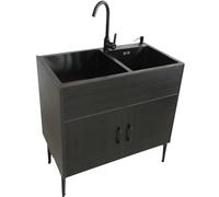 Lavello di servizio a doppia fessura nero/bianco, mobile da bagno con lavello, cucina commerciale per ristoranti, set di mobili da parete con doppi ripiani e lavello