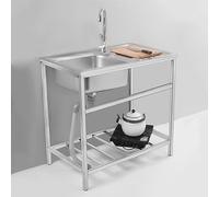 Lavello di servizio a una vasca, lavello da cucina for ristoranti commerciali in acciaio inossidabile con rubinetto e scarico, for lavanderia, garage, campeggio, stazione lavamani portatile, lavello p