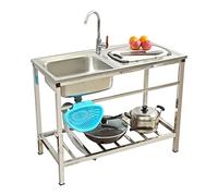 Lavello di servizio in acciaio inossidabile a una vasca, lavello da cucina for ristoranti commerciali con rubinetto e scarico, stazione lavamani portatile, lavello da toeletta for lavanderia, cortile,