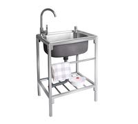 Lavello di servizio in acciaio inossidabile indipendente, lavello for esterni, vasca for lavanderia, lavello con una vasca, stazione for lavaggio delle mani, con ripiani portaoggetti for ristorante, c