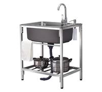 Lavello di servizio in acciaio inossidabile indipendente, lavello for esterni, vasca for lavanderia, lavello con una vasca, stazione for lavaggio delle mani, con ripiani portaoggetti for ristorante, c