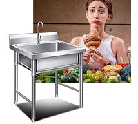 Lavello di servizio in acciaio inossidabile, lavelli in acciaio inossidabile 304 autoportanti migliorati per ristoranti commerciali per lavanderia con paraschizzi, vasca singola con rubinett
