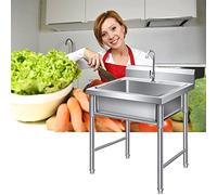 Lavello di servizio in acciaio inossidabile, lavello per lavanderia, lavello indipendente in acciaio inossidabile 304 per lavanderia con paraschizzi, vasca singola con rubinetto per cucina c