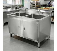 Lavello Di Servizio In Acciaio Inox Con Mobiletto - Lavello Da Cucina A Grande Capacità Con Piedini Regolabili E Stampaggio Integrato - Lavabo Commerciale Per Cucine, Bagni