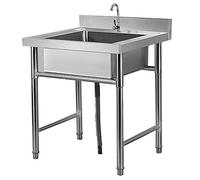 Lavello di servizio indipendente in acciaio inox con una vasca, lavello da cucina commerciale per ristoranti, set con rubinetto, per interni ed esterni (19,7"/23,6")