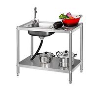 Lavello di servizio, lavello indipendente a vasca singola, lavello da cucina in acciaio inossidabile 304 con ripiani portaoggetti e rubinetto, per garage, ristorante, cucina, lavanderia, bar