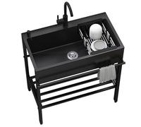 Lavello di servizio nero in piedi, lavello da cucina per esterni in acciaio inossidabile, lavello per lavaggio mani commerciale con rubinetto, set di lavelli per lavanderia con staffa e scarico, per n