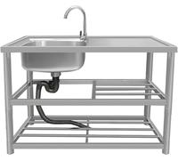 Lavello di utilità indipendente dell'acciaio inossidabile con superficie di lavoro e rubinetti caldi freddi per uso portatile di catering della cucina
