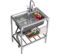 Lavello di Utilità Lavello da Cucina Commerciale Autoportante in Acciaio Inossidabile Lavello da Banco da Lavoro A 1 Scomparto con Tubi dell'Acqua Calda E Fredda Rubinetto Anti-trabocco