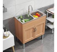 Lavello di Utilità per Lavanderia Lavello per Lavanderia con Armadietto Lavello da Restauro Commerciale A Vasca Singola Autoportante Lavabo per Lavaggio di Facile Inst, Wood Color, 75 * 40 * 75cm