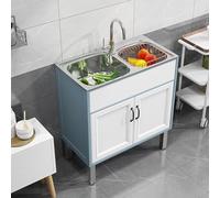 Lavello di Utilità per Lavanderia Lavello per Lavanderia con Armadietto Lavello da Restauro Commerciale A Vasca Singola Autoportante Lavabo per Lavaggio di Facile Inst, Blue+White, 75 * 40 * 75cm