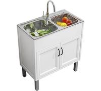 Lavello di Utilità per Lavanderia Lavello per Lavanderia con Armadietto Lavello da Restauro Commerciale A Vasca Singola Autoportante Lavabo per Lavaggio di Facile Inst, White+White, 75 * 40 * 75cm