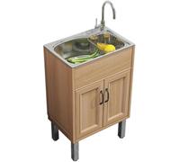 Lavello di Utilità per Lavanderia Lavello per Lavanderia con Armadietto Lavello da Restauro Commerciale A Vasca Singola Autoportante Lavabo per Lavaggio di Facile Inst, Wood Color, 59 * 44 * 75cm