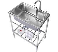 Lavello di Utilità Vasca per Lavanderia con Supporto E Rubinetto dell'Acqua Fredda Calda, Lavello da Cucina A Vasca Singola in Acciaio Inossidabile, Lavabo Multiuso, Cold, 58X43CM/23x16.9in