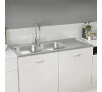 Lavello doppio in acciaio inox, 1200 x 500 x 155 mm, con scarico, lavello da cucina argento con scolapiatti laterale e bordo extra forte per sottopensili