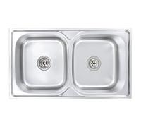 Lavello doppio in acciaio inox con filtro e sifone | Lavabo extra profondo, antigraffio, antimacchia, facile da montare, salvaspazio