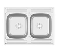 Lavello doppio lavabo in acciaio inox, 800 x 600 x 155 mm, con scolapiatti | Acciaio inossidabile robusto, doppio vassoio reversibile, scolapiatti laterali, montaggio su mobili, facile manutenzione