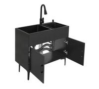 Lavello For Lavanderia Con Mobiletto Rubinetto Estraibile Da Cucina Indipendente Facile Da Pulire E Da Mantenere(Black)